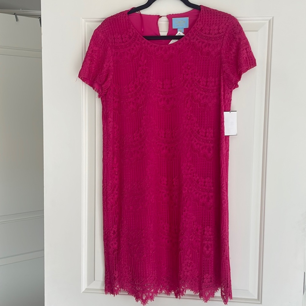 Deep pink lace shift dress